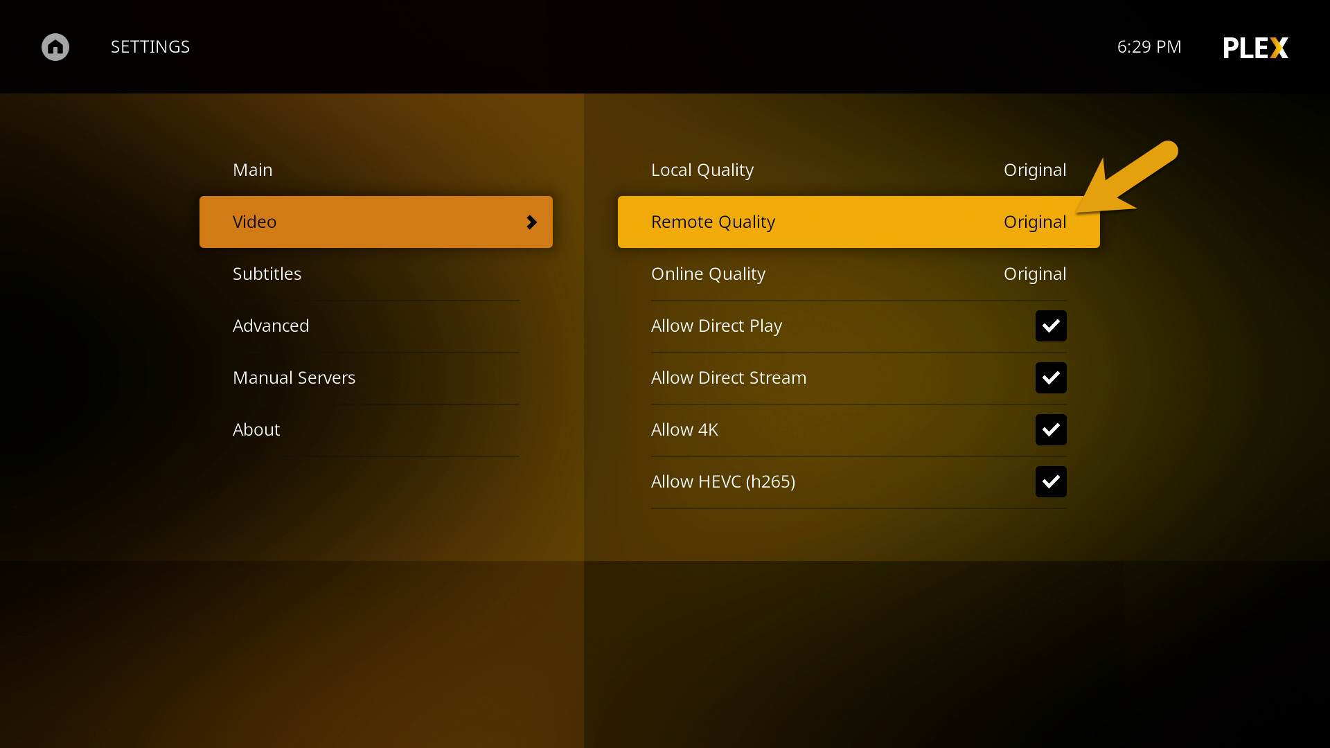 (../media/clients-kodi-2.png "Set quality to 'Original' and turn on Direct Play / Stream")