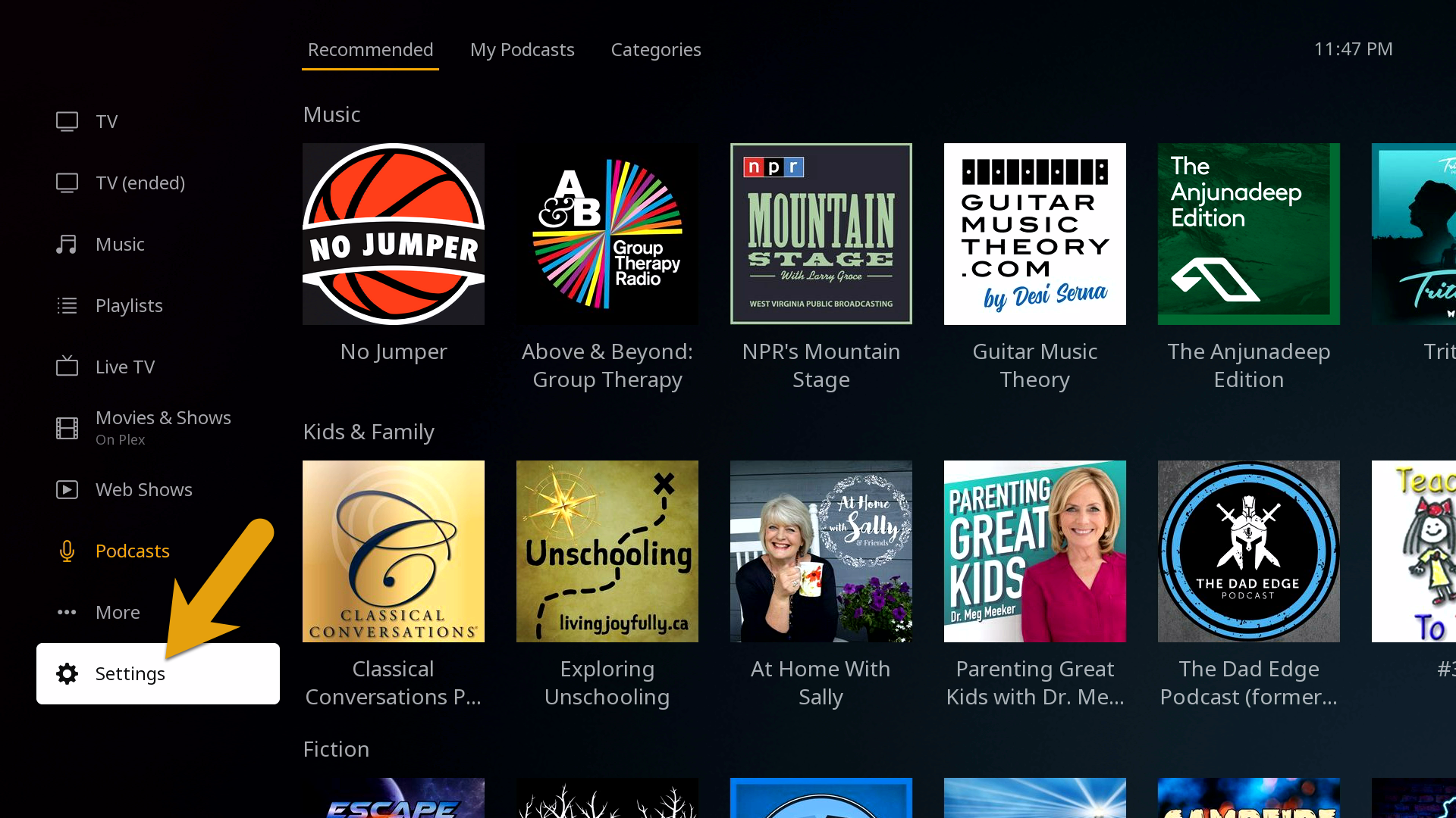 (../media/clients-roku-1.png "Click on 'Settings'")